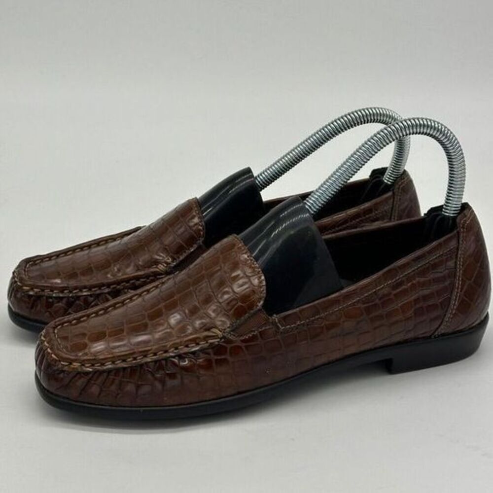 SAS Leather Loafer Shoes Womens 7.5N Brown Crocodile Print Tripad Comfort Patent
